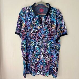 AU NOIR | Blue Abstract Graffiti Sakura Polo Shirt Multi Size 6